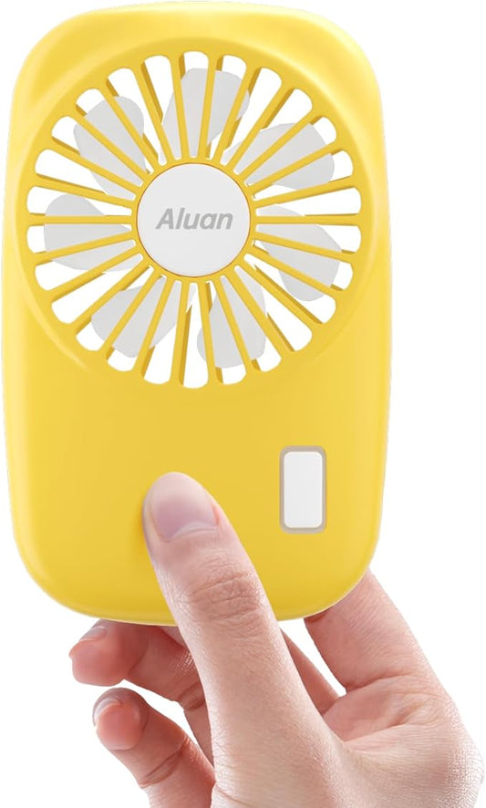 Aluan Handheld Fan Mini Fan Powerful Small Personal Portable Fan Speed Adjustable USB Rechargeable Cooling for Kids Girls Boys Woman Man Home Office Outdoor Travel, Yellow