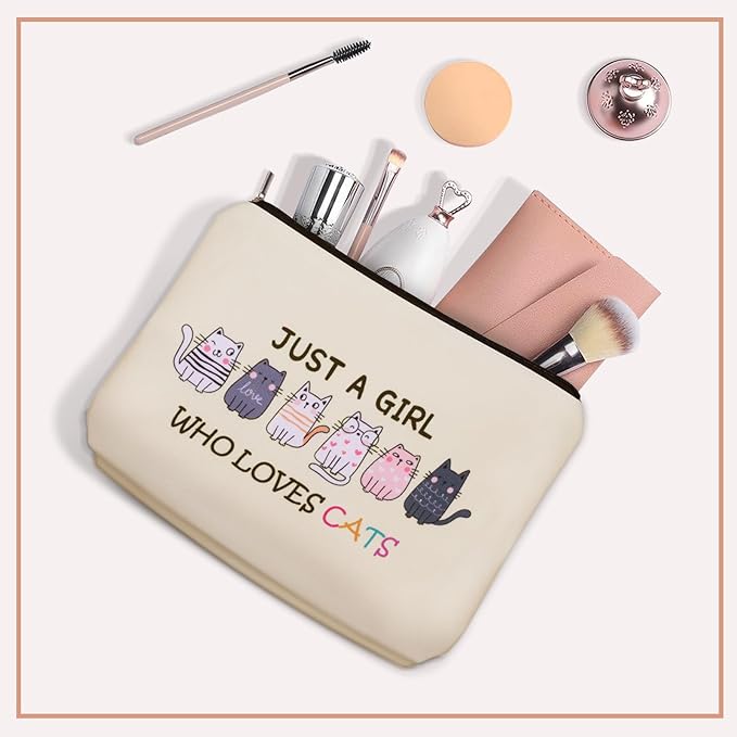 Cat Makeup Bag For Cat Lover Gift: Cute Cosmetic Bag Just A Girl Who Love Cats Themd For Daughters, Sisters, Friends,Teen Girl & Women.Ideal Gifts For Travel, Birthdays, Graduation & Christmas.