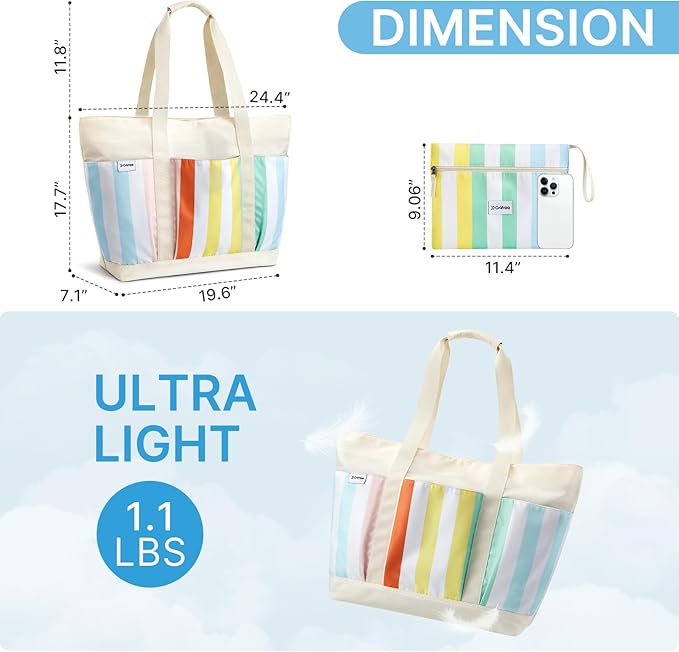 G4Free Beach Bag,Waterproof Beach Tote Pool Bags for Women,Compatible with Stanley Cup,Foldablefor Weekender Travel