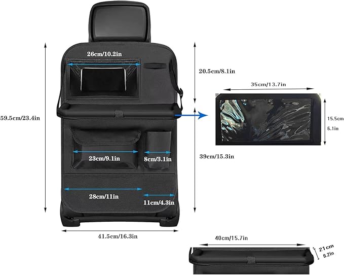 yuxiaoshi Car Back Seat Organizer with Table Tray, Seat Back Car Organizer with Storage and Clear Tablet Holder bag - 1 Count