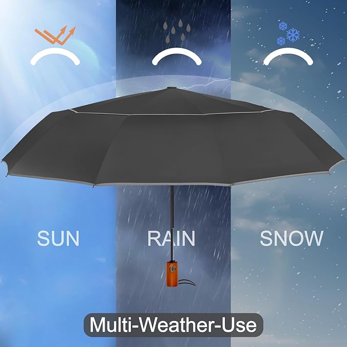 Satol Extra Large Golf Umbrella, 46/54/62 Inch Windproof 10 Ribs Vented Double Canopy Reflective Strips Automatic Open/Close Waterproof UV Protection Portable Compact Umbrella for Outdoor & Travel