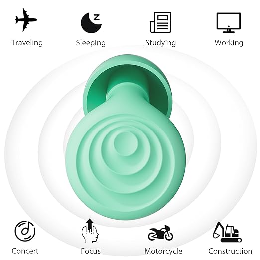 Ear Plugs for Sleeping Noise Cancelling, Reusable Soft Noise Reduction Earplugs for Sleep, Focus, Travel, Work, Motorcycle, Concert with 6 Silicone Ear Tips and 6 Foam Ear Tips - 25-35dB Green