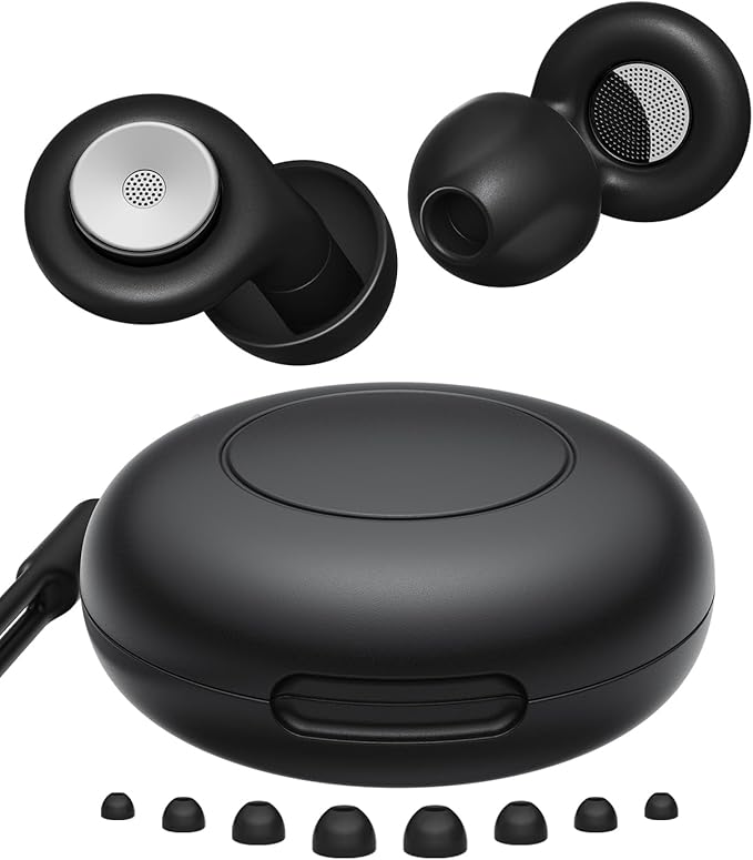 Sleep Noise-Canceling Earplugs 50dB Noise Reduction 4 Ear Tip Sizes Reusable Noise-Canceling Earplugs Silicone Hearing Protection Gear Ideal for Work and Travel (Black)
