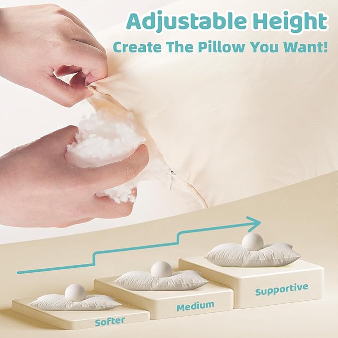 LOFE Organic Kids Pillow with Pillowcase - 16x22 Toddler Pillow with 100% Organic Cotton Shell, 2 Pack Adjustable Loft Youth Pillow, Machine Washable Organic plilow, Soft, Perfect for Kids&Youth