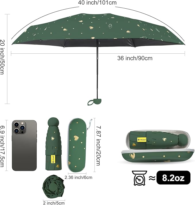 Compact Travel Umbrella - Mini Manual Umbrella for Purse, Windproof & UPF 50+ Sun & Rain Protection, Lightweight Portable Folding with Case for Women, Men，Kids