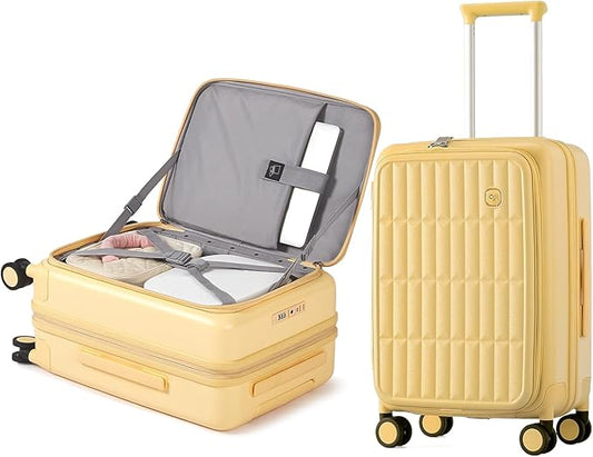 aji Expandable Top Open Carry On Luggage 22x14x9 Airline Approved, 20 Inch Hard Shell Carry On Suitcase with Spinner Wheels,Travel Small Luggage for Women Men,Cheese Yellow