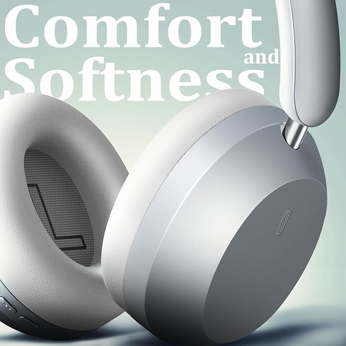 Wentronic Y04 Bluetooth Headphones Active Noise Cancelling Wireless Over Ear Headphones 48 Hours Playtime High Sound Quality Foldable Headphones with Soft Ear Cushion for Travel - Silver