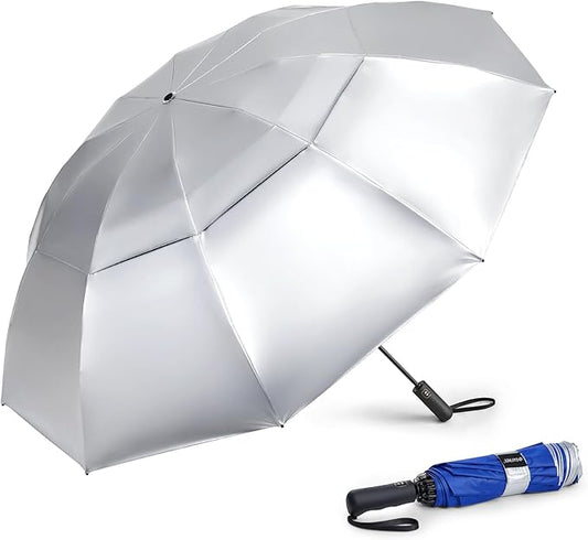 G4Free 46 Inch Inverted Small Travel Umbrella Compact, Reverse UPF 50+ UV Protection Umbrella 10 Ribs Windproof for Rain Double Canopy with Vent Automatic Open Close