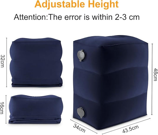 Inflatable Travel Foot Rest Pillow, Kids Airplane Bed, Adjustable Height Leg Pillow for Air Travel, Make a Flat Bed for Kids and Toddlers, Great for Airplane, Train, car（Blue, 1 Pack）