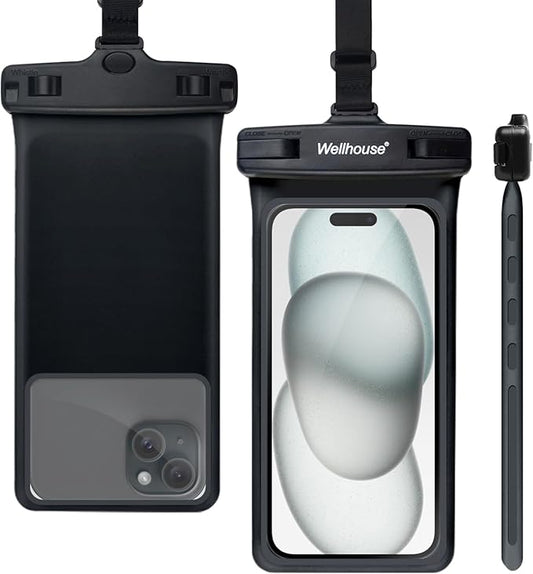 wellhouse Waterproof Phone Pouch, Waterproof Phone Case for iPhone 16 15 14 13 12 Pro Max XS Samsung, IPX8 3D Cellphone Dry Bag Beach Essentials (1 Pack - Black7.0, 7 inch)