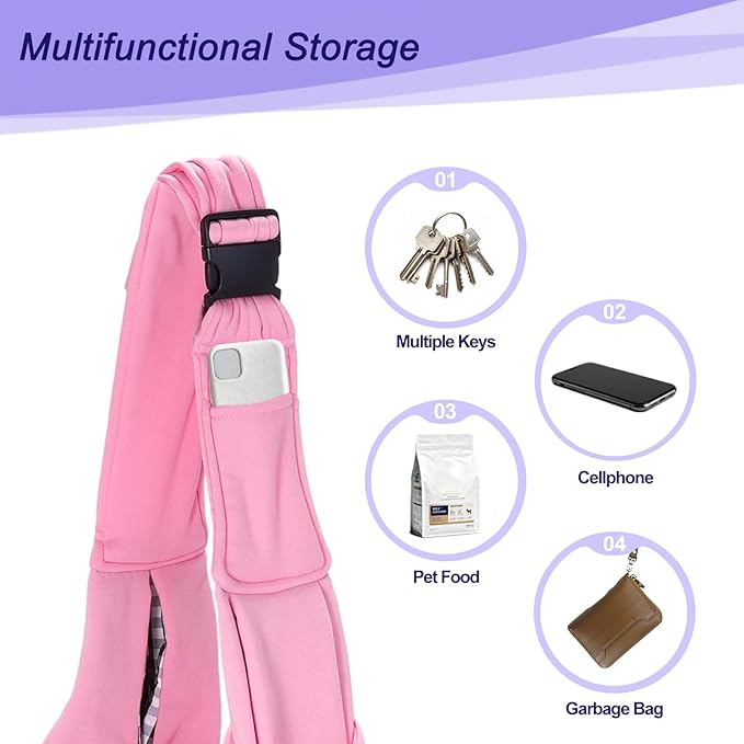 PETAXCELL Dog and Cat Sling Carrier Up to 16.5 Lbs, Hand-Free Reversible Pet Sling Carrier with Adjustable Strap and Pocket, (Pink, 1 Pcs) Intended for Hiking/Camping/Traveling