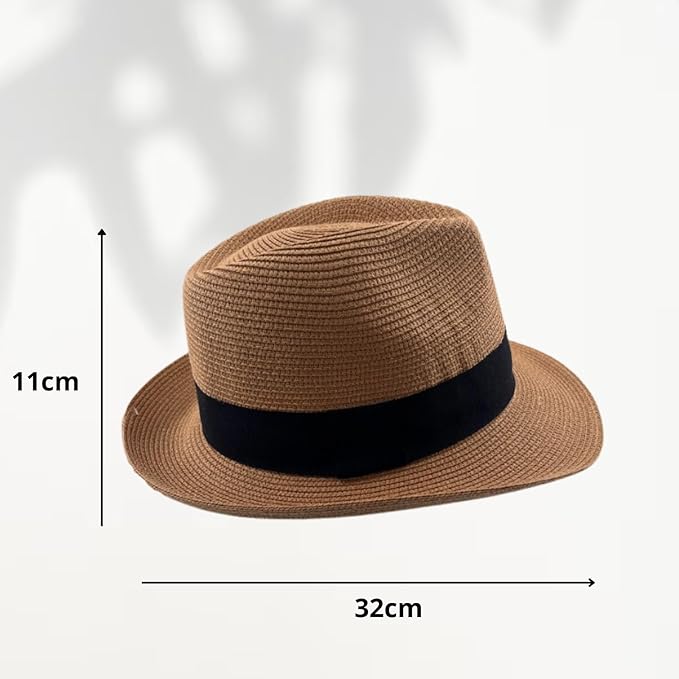 Unisex Panama Straw Hat Summer Foldable Beach Fedora UV Sun Protection for Women Outdoor Travel