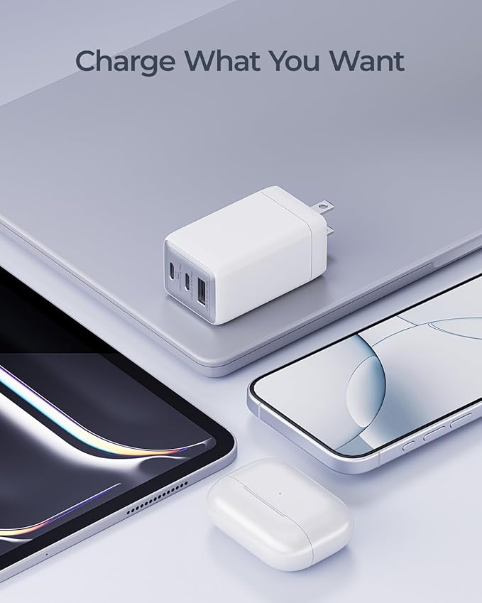 67W USB C Charger, 3-Port GaN Fast Charging Block with Foldable Plug, Compatible with MacBook Pro/Air, iPad Pro, iPhone 16/15/Pro, Galaxy S25/S24, Note20, Pixel, Apple Watch, (White)