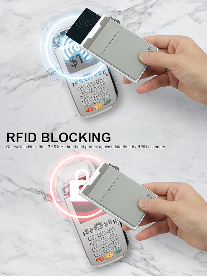 Slim Wallet for Men and Women,Pop Up Credit Card Wallet Metal Minimalist Cards Holder with Money Pocket,Small Ultralight Aluminum RFID Blocking Wallets 6-12 Card Capacity,Silver