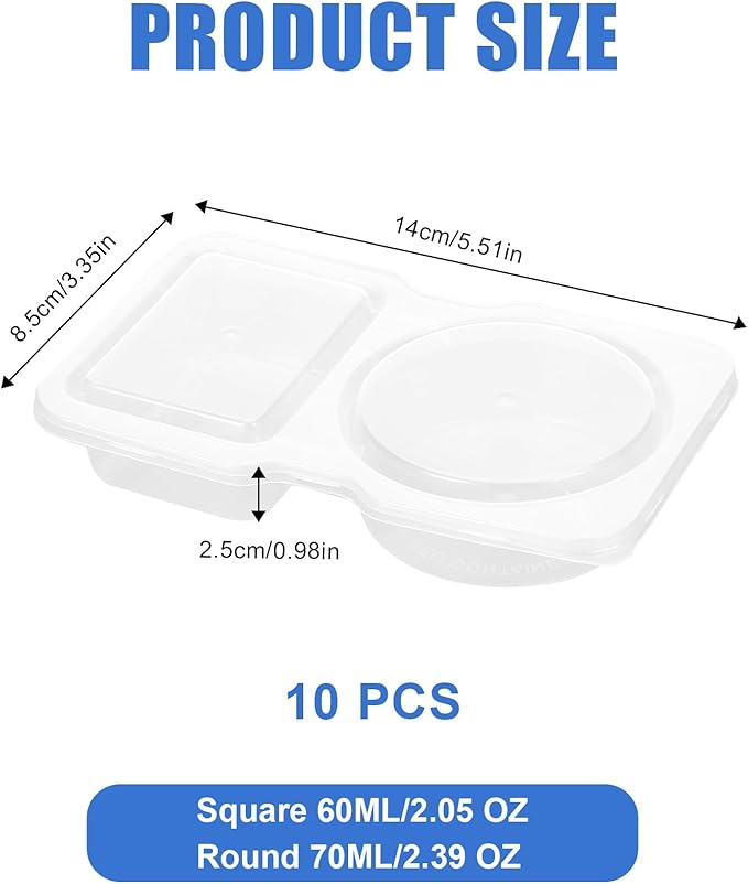 20 Sets Reusable Snack Containers With Lids, 2 Compartment Snack Pack Containers With Lids, Portable Plastic Food Container, Airplane Condiment Snack And Dip Container For Lunches Salad Outdoor