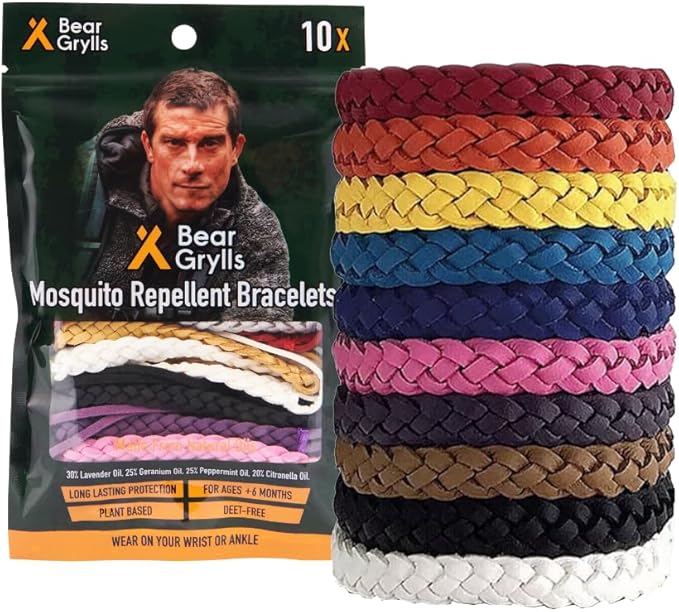 Bear Grylls Mosquito Repellent Bracelets | Crafted for Adventure | Adjustable Leather | DEET-Free | Long-Lasting Protection | Pack of 10