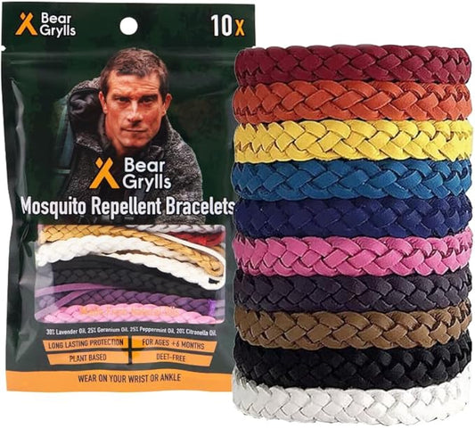 Bear Grylls Mosquito Repellent Bracelets | Crafted for Adventure | Adjustable Leather | DEET-Free | Long-Lasting Protection | Pack of 10