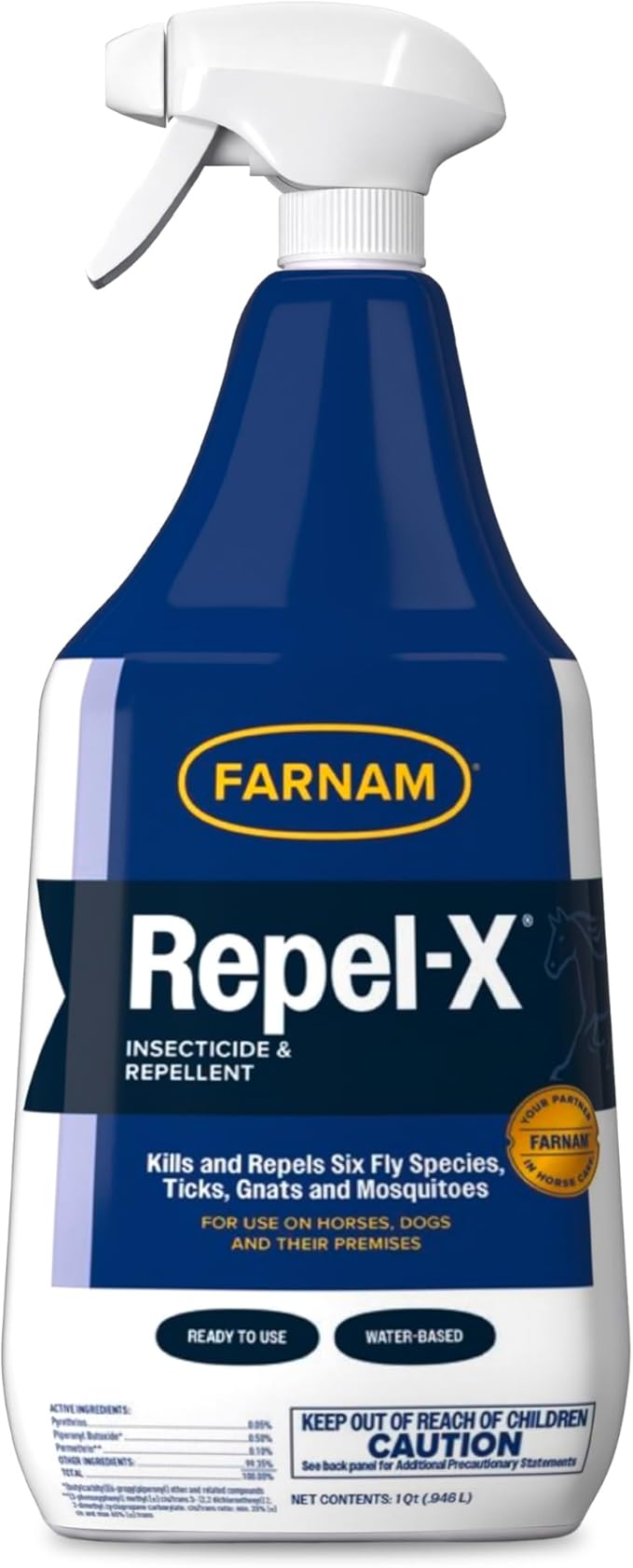 Farnam Repel-X Insecticide & Repellent Water-based Fly Spray for Horses, Dogs and Premises, 32 Ounces