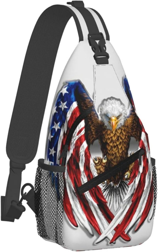 Eagle American Flag Sling Bag Multipurpose Crossbody Sling Backpack Travel Cycling Hiking Shoulder Bag For Women Men