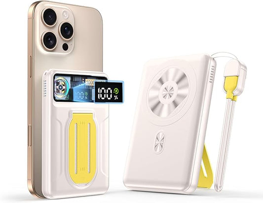 Magnetic Power Bank 10000mAh,Foldable Wireless Portable Charger with Fan Active Cooling System,Fast Charging Battery Pack,Compatible with iPhone 16/15/14/13/12 Pro/Pro Max/Plus/Mini