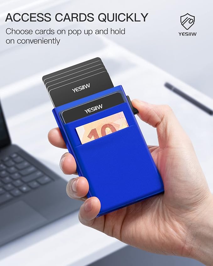 YESIIW Credit Card Holder Wallet for Men RFID Blocking Slim Minimalist Metal Wallet with Money Pocket Contactless Card Protector