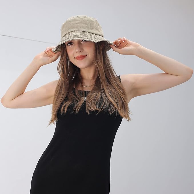 Washed Cotton Bucket Hats Packable Summer Outdoor Cap Travel Beach Sun Hat Plain Colors for Men Women