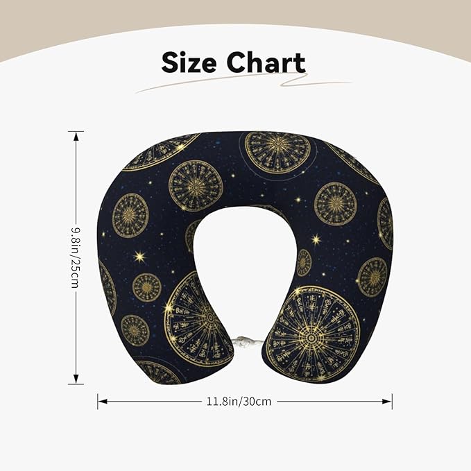 Travel Pillow Chin Neck Support, Comfortable Airplane Car Pillows for Rest, Memory Foam U Shaped Office Home Nap Sleeping Cushion Norse Gold Viking Vegvisir Runic Compass