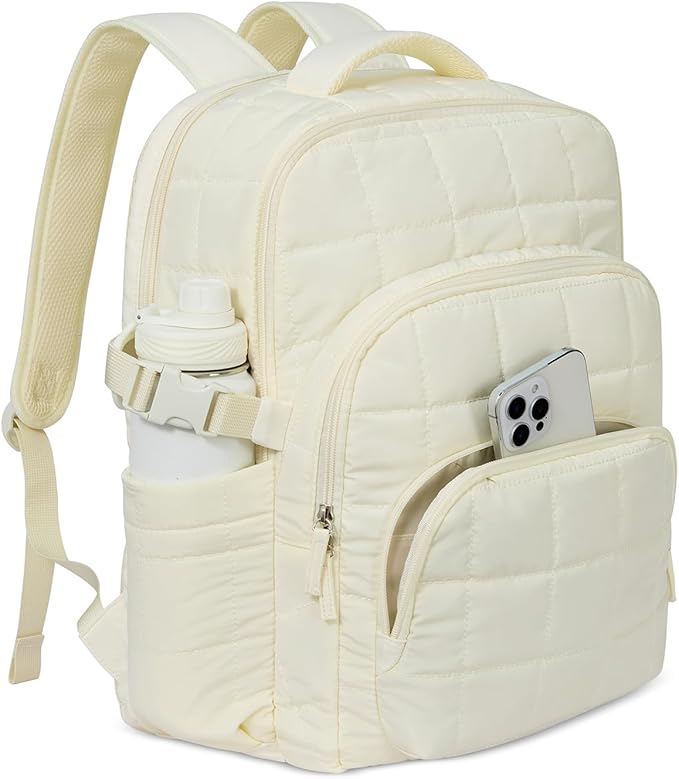 CLUCI Wrinkle-Resistant Laptop Backpack for Women, 17.3 Inch Anti Theft Travel Backpack, Puffer Quilted Work Backpack, Water Resistant College Bookbag with RFID