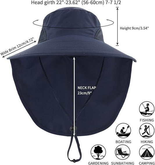 Home Prefer Outdoor UPF50+ Sun Hat Wide Brim Mesh Fishing Hat with Neck Flap