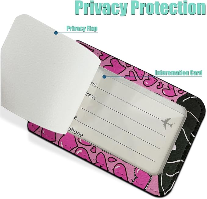 2 Pcs Funny Horror Movie Luggage tag, Pink Suitcase Tags with Privacy Flap and Metal Loop, Ghost Spooky Movie Fans Luggage Tags for Suitcases, Identifiers Travel Essentials Bag Tags for Luggage