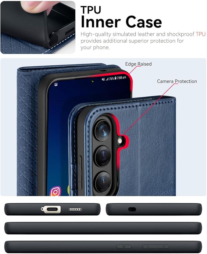 OCASE Compatible with Galaxy S25 Wallet Case, PU Leather Flip Folio Case with Card Holders RFID Blocking Kickstand [Shockproof TPU Inner Shell] Protective Phone Cover 6.2 Inch 2025, Blue