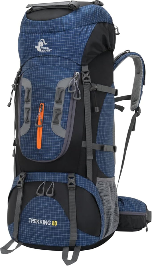 Bseash 80L Waterproof Hiking Camping Backpack with Rain Cover, Lightweight Outdoor Sport Travel Daypack for Climbing Touring (Navy Blue)