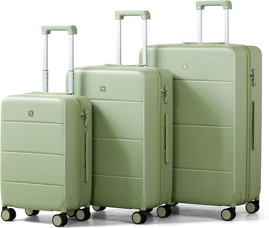 Hanke 3 Piece Luggage Sets with Spinner Wheels, Carry On Luggage Lightweight PC Hard Shell Suitcases TSA Luggage Rolling Checked Bag 20/24/28 Inch (Bamboo Green)
