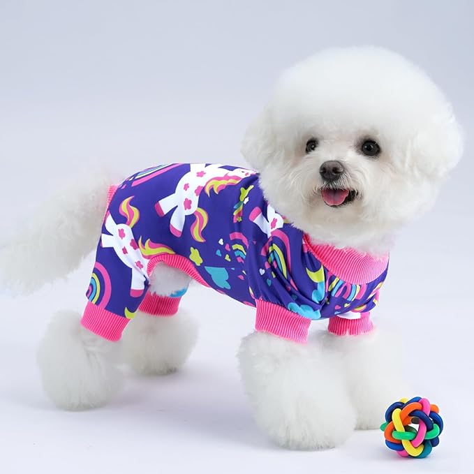 XPUDAC 4 Pieces Dog Pajamas Stretchy Dog Pjs Soft Cute Doggie Clothes for Small Medium Dogs Boy Girl Cats Pet Outfits, M