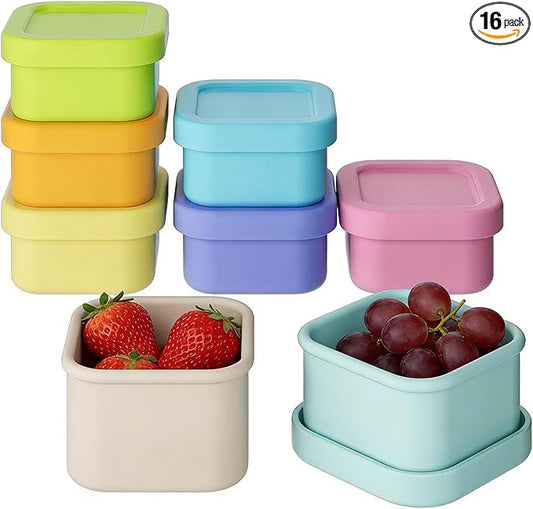 Dobyusf 16-Piece Pure Silicone Food Container Set - Stackable 100ml Storage Boxes, Microwave & Dishwasher Safe, Temperature Resistant (-40°C to 230°C), BPA-Free Food Storage for Salads, Dips, Snacks