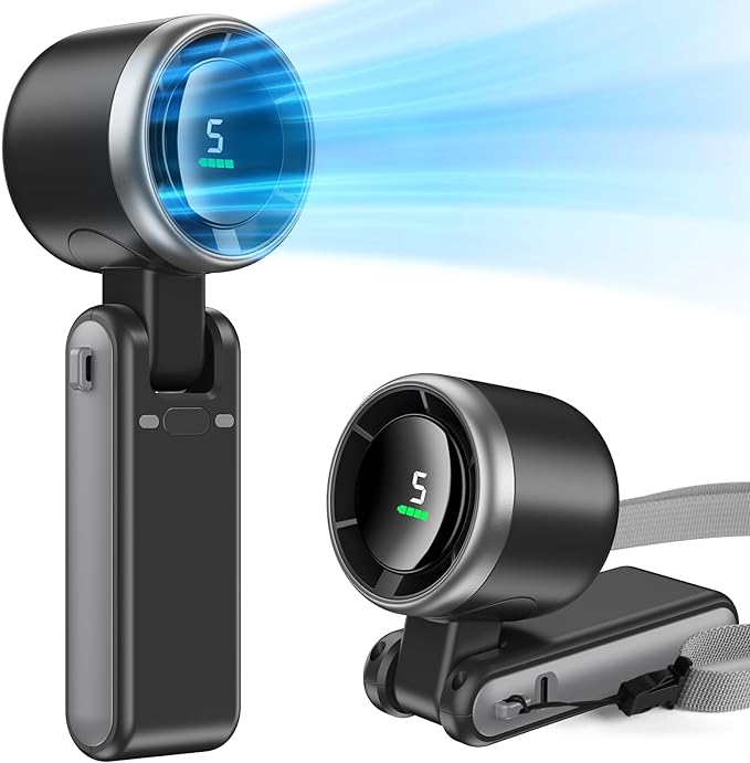 Foldable Handheld Fan, Portable High Speed Rechargeable 10000mAh Mini Turbo Fan, Digital Display, 5 Speed Adjustable Personal Small Pocket, Gifts for Women Men Travel Camp Outdoor Office