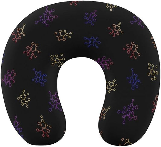 Memory Foam Travel Pillow Chin Head Support Cushion Molecule Acid Chemistry, Washable Removable Cover for Airplane Car Outdoor Sleep