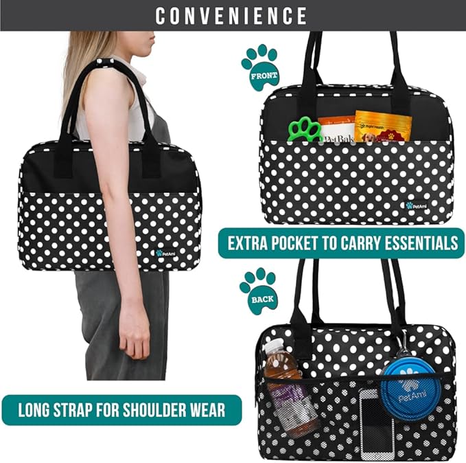 PetAmi Dog Purse Carrier for Small Dogs, Airline Approved Soft Sided Pet Carrier with Pockets, Ventilated Dog Carrying Bag for Puppy Cat, Dog Travel Supplies Bag, Sherpa Bed, Max 12 lbs, Polka Dot