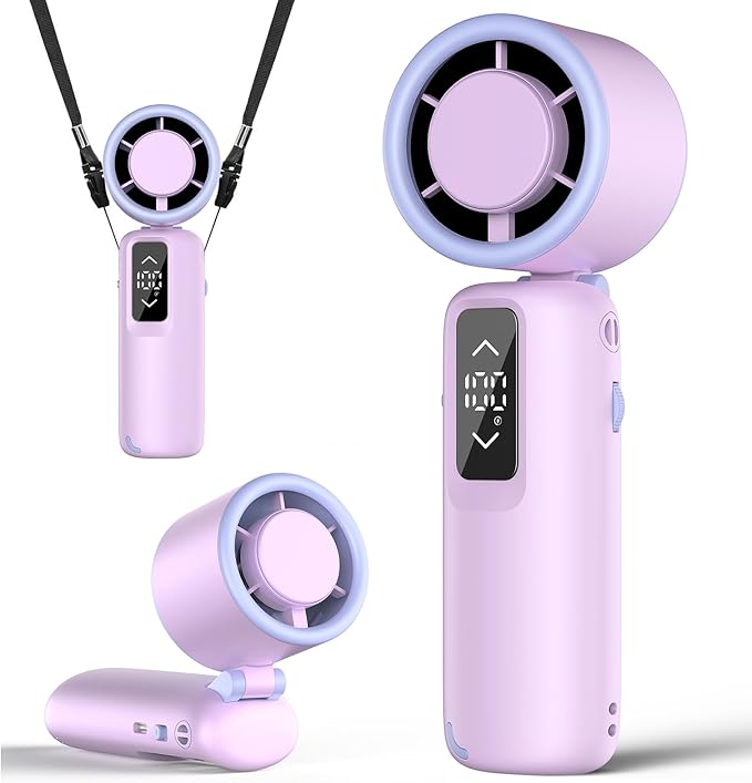 Guirngou Portable Handheld Turbo Fan, 1-100 Gear Wind, Battery Operated, Up to 23 Working Hours, 3 IN 1 Personal Fan with Air Turbo Tech, Cooling Essentials for Indoor/Outdoor(Purple)