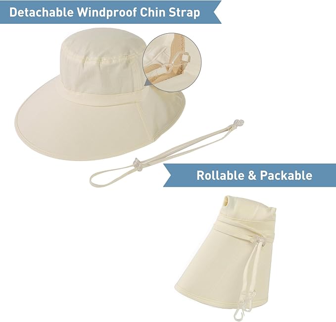 Comhats S/M/L/XL/XXL Womens Summer Flap Cover Cap Cotton UPF 50+ Sun Shade Hat with Neck Cord