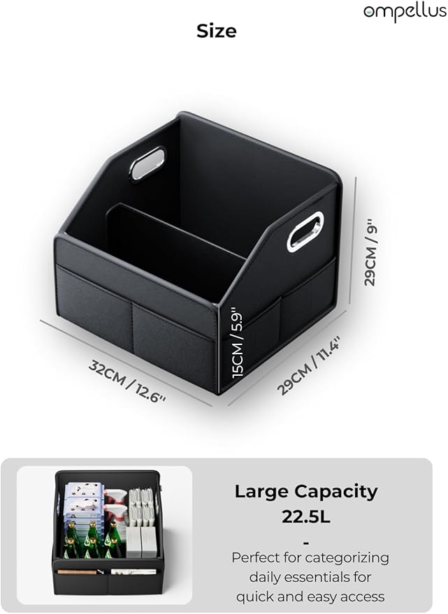 Car Seat Organizer, Collapsible Car Storage Organizer for Back Seat, Trunk Organzier with Metal Handles & Seat-belt Fixing Strap, Black