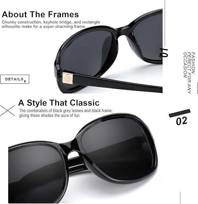 SIPHEW Polarized Sunglasses for Women | Vintage Square Sunglasses w UV400 Protection | Womens Wraparound Shade