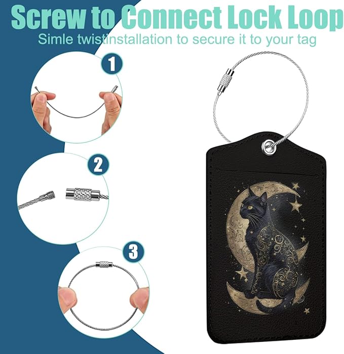 2 PCs Cat Stuff Luggage Tag, Suitcase Tags with Privacy Flap and Metal Loop, Luggage Tags for Suitcases, Identifiers Travel Essentials Bag Tag, Cat Lovers Gifts for Women Girls Friends Daughter