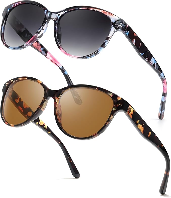 Myiaur Polarized Sunglasses for Women, Trendy Cat Eye Sun Glasses UV400 Protection Classic Retro Shade 2 Pack