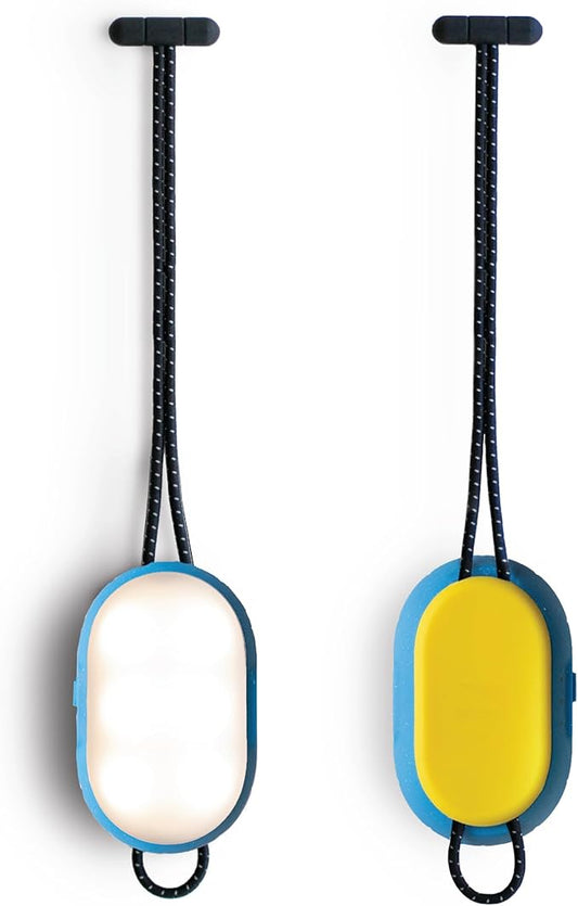 Lander Cairn Mini 150 LM LED Camping Lantern, Dimmable Lighting, IP65 Waterproof, 1050mAh Power Bank, Compact Flashlight for Power Outages, Hurricanes, Emergencies with USB Cable - Blue/Yellow