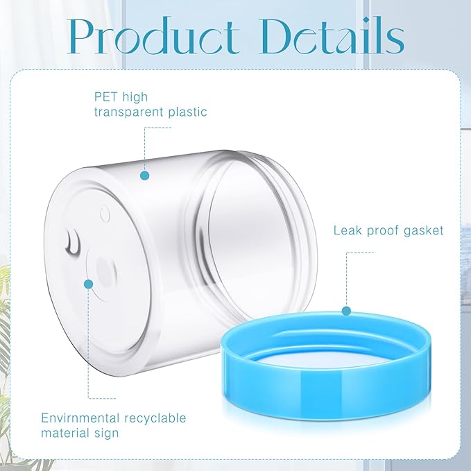 SATINIOR 12 Pack 6 oz Plastic Container Jars with Lids Round Clear Travel Cosmetic Container Slime Jars for Toiletries, Lotion, Cream, Ointments, Makeup, Rhinestone, Samples, Kitchen Storage(Blue)