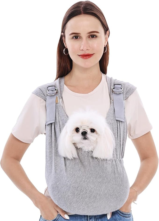 Supet Dog Carrier Sling for Small Dogs, Front Facing Cat Sling Carrier Chest, Hands Free Pet Sling Carrier, Adjustable Dog Front Carrier, Reducing Back Pain, Anti Pet Anxiety (Grey, Regular)