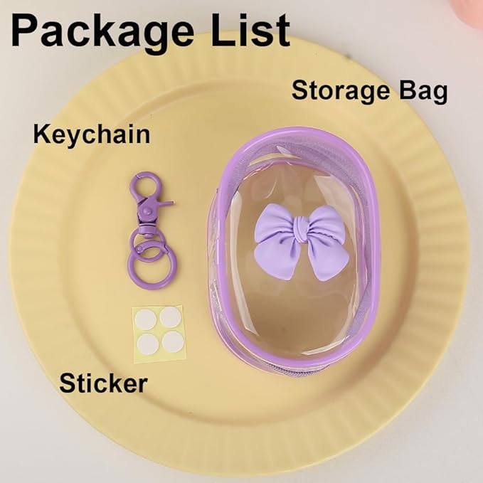 Charging Cable Storage Bag, Cute 3D Bow Tie Waves Design Transparent Compact Travel Cables Carrying Storages Case Electronic Accessories Charger Cord Wire Organizer, Purple Bow
