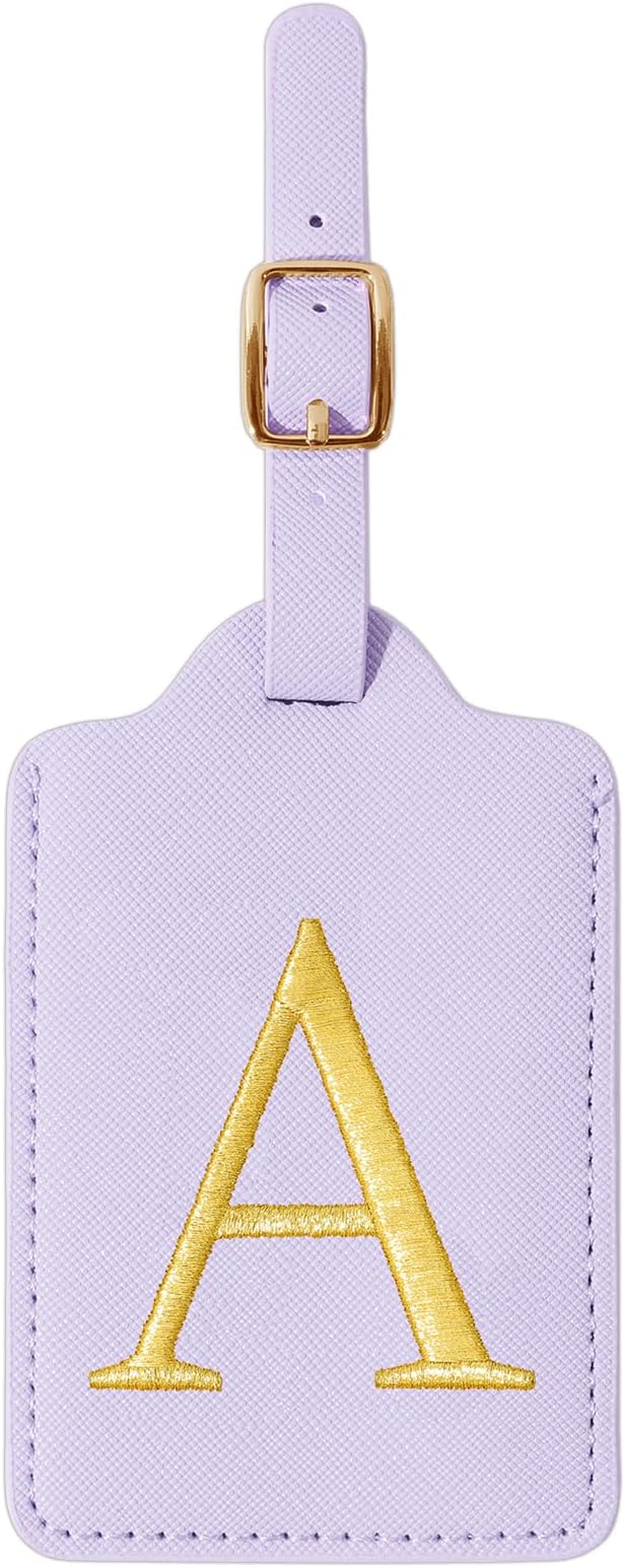 Personalized Initial Luggage Tags for Suitcase, Purple Leather Cute Luggage Tags with Privacy Cover Name Card, Embroidered Custom Monogrammed Luggage Tag Travel Backpack Tags Gifts for Women Kids(A)