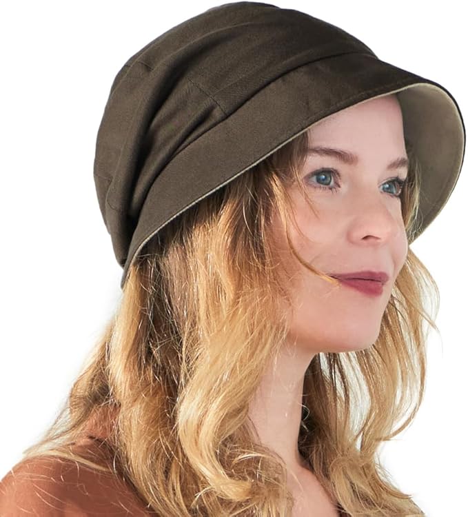 CHARM Women Cotton Sun Hat - Organic Summer Bucket Reversible Chemo Cap Foldable